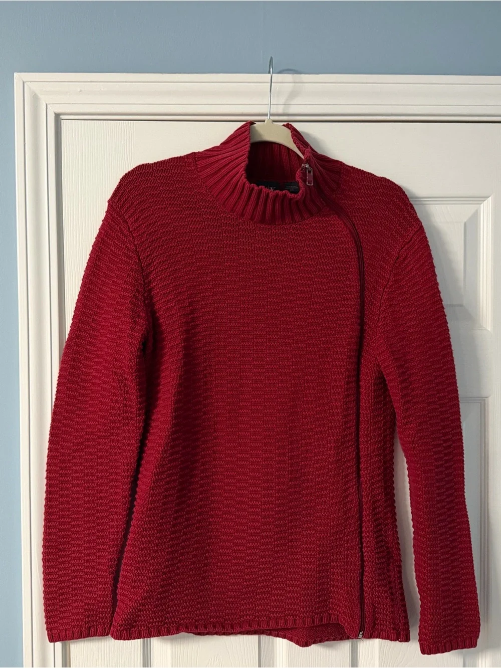 Armani Exchange Red Knit Funnel Neck Sweater with Side Zip
